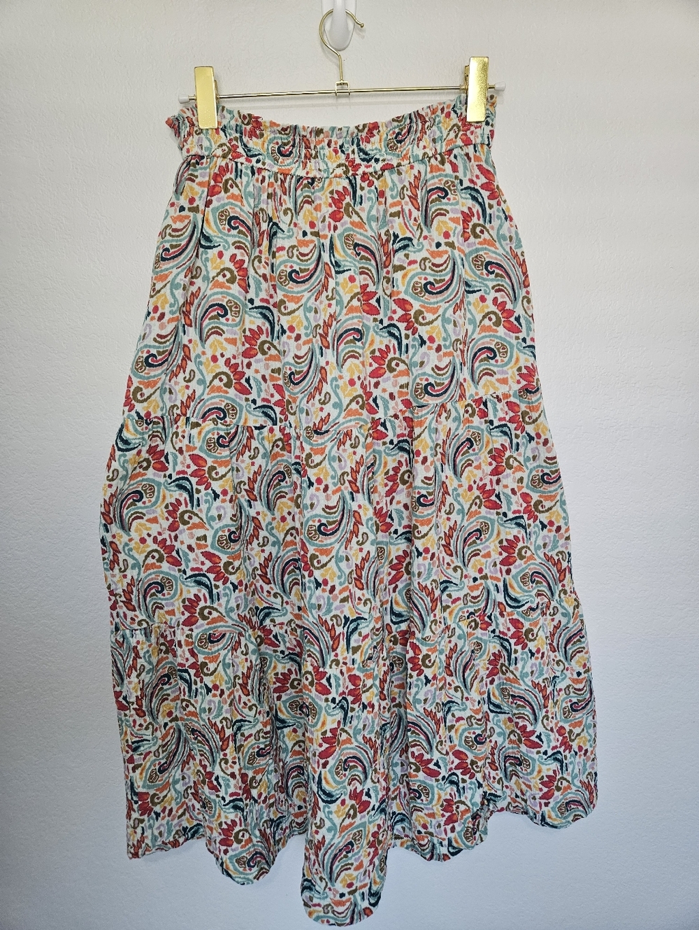 Marine Layer | Corrine Paisley Multi Double Cloth Cotton Maxi Skirt Womens Large - Picture 8 of 10